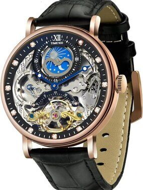 Men's Automatic Mechanical Skeleton Watch - Self-Winding, Leather Strap
